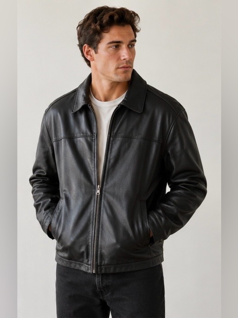 Perry Ellis Portfolio Genuine Leather Jacket Men’s L Black
